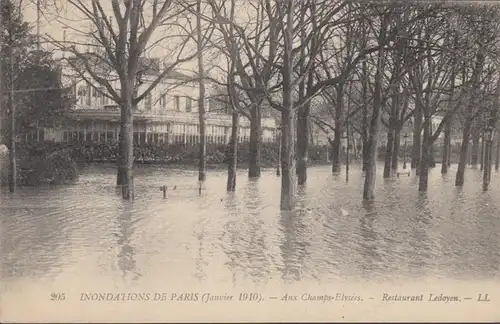 CPA Inondation de Paris Aux Champs Élysées Restaurant Ledoyen, non circulé
