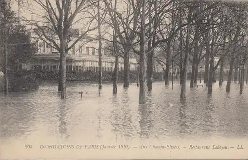 CPA Paris, Aux Champs Élysées, Restaurant Ledoyen, Inondation 1910, non circulé