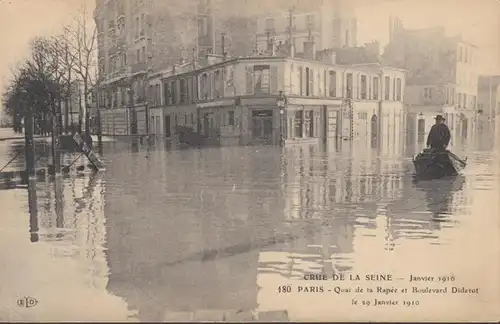 CPA Crue de la Seine Paris Quai de La Ravée et Boulevard Diderot, non circulaire