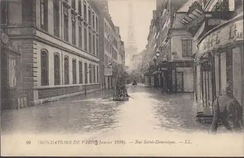CPA Inondations de Paris Rue Saint Dominique, non circulaire