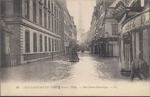 CPA Inondations de Paris Rue Saint Dominique, non circulé