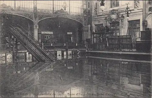 CPA Paris, Gare d'Orléans du Quai d'Orsaye, Inondation 1910, non circulé