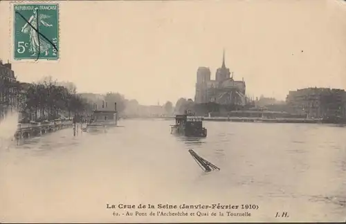 CPA Crue de la Seine Au Pont de l'Archevêche et Quai de la Tournelle, non circulé