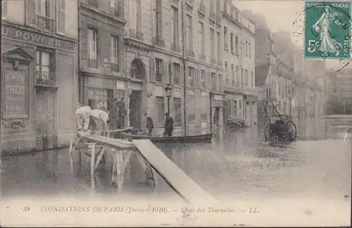 CPA Inondations de Paris Quai des Tournelles, circulé 1910