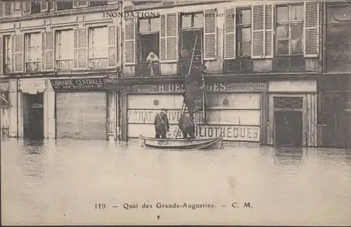 CPA Inondations de Paris Quai des Grands Augustins, non circulaire