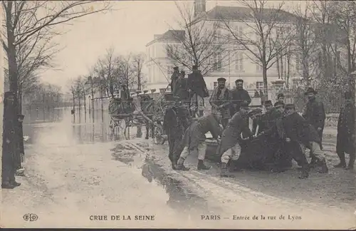 CPA Crue de la Seine Paris Entree de La Rue Lyon, non circulaire