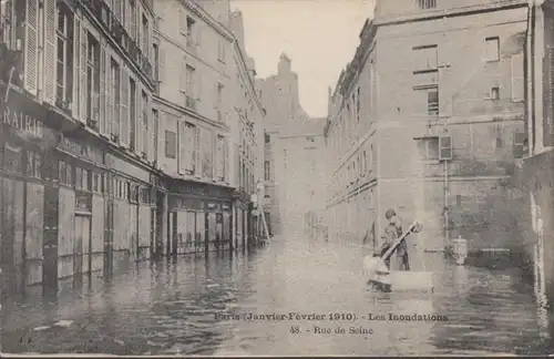 CPA Les Inondations Paris Rue de Seine, non circulaire