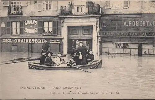 CPA Inondations de Paris Quai des Grands Augustins, non circulé