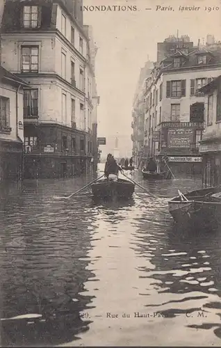 CPA Inondations de Paris Rue du Haut Pave, non circulé