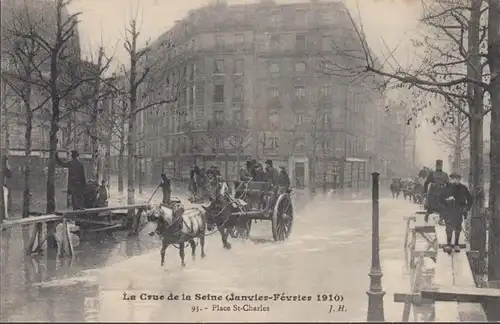 CPA Crue de la Seine Paris Place Saint Charles, non circulaire