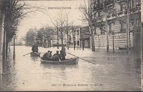CPA Inondations Paris Boulevard Diderot, non circulé