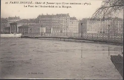 CPA Paris Inondé Le Pont de l'Archevêché et la Morgue, non circulaire