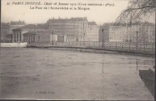 CPA Paris Inondé Le Pont de l'Archevêché et la Morgue, non circulé