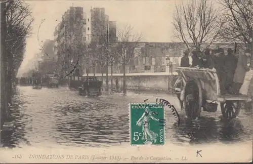 CPA Inondations de Paris Rue de la Convention, circulé 1910