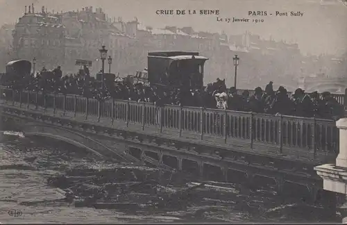 CPA Crue de la Seine Paris Pont Sully, non circulé