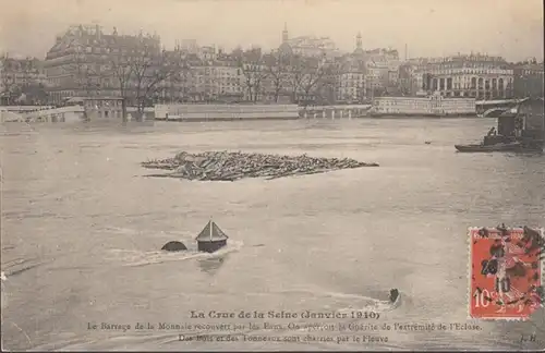 CPA Crue de la Seine Le Barrage de La Monnaie recouvert par les Eaux, circulé 1910