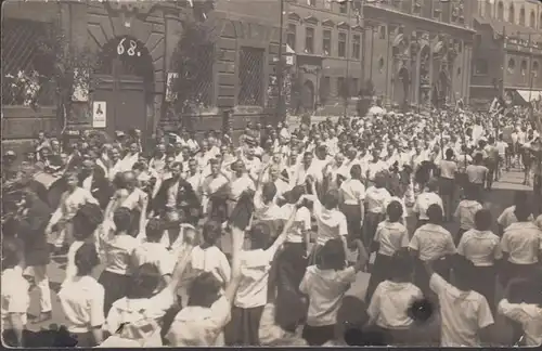 München 13 Turnfest 1923 Festumzug, Straßenansicht, Foto Ansichtskarte, ungelaufen