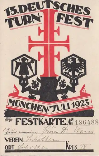 München 13. Deutsches Turnfest 1923 Festkarte