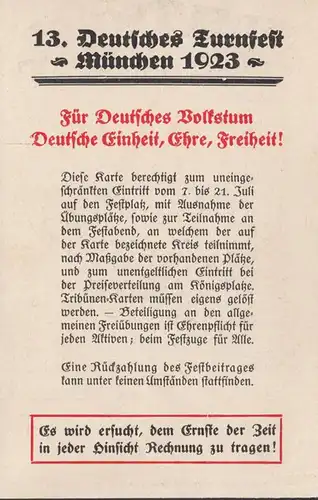 München 13. Deutsches Turnfest 1923 Festkarte