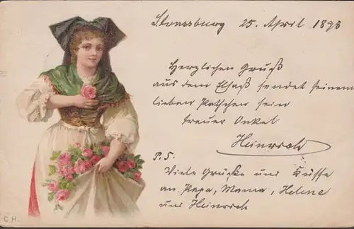 CPA Costume traditionnel alsacien de Strasbourg, circulé 1898
