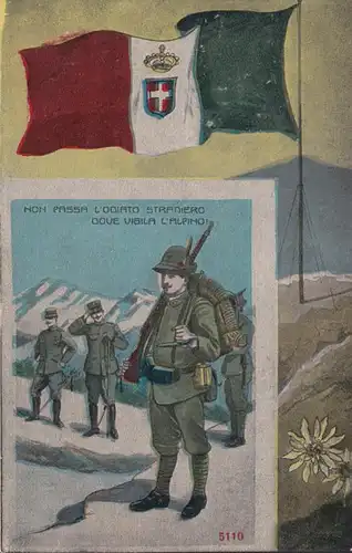 Non Passa L'odiato dove vigila l'Alpino, datato 1917