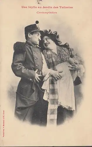 CPA Un Idylle au Jardin des Tulleries Artiste Bergerete, circulé 1904