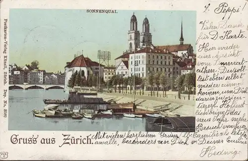 Gruss aus Zürich Sonnenquai, gelaufen 1900