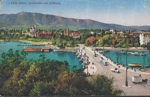 Zürich Quaibrücke und Uetliberg, gelaufen 1929