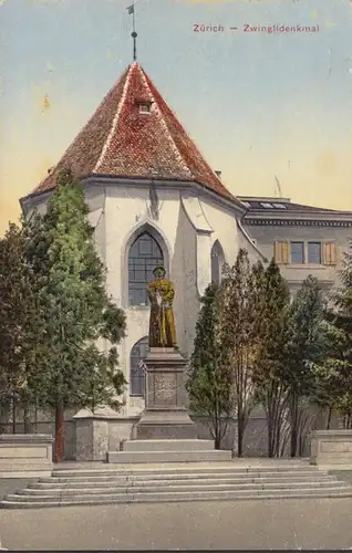 Zürich Zwinglidenkmal Feldpost, gelaufen 1914