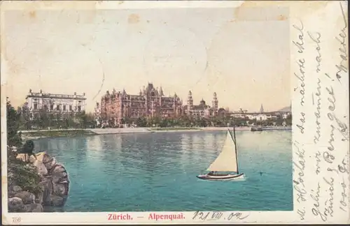 Zürich Alpenquai Segelbootn, gelaufen 1902