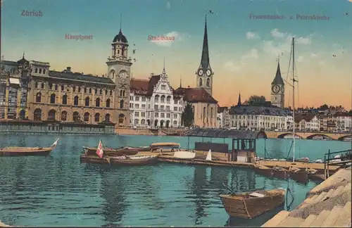 Zürich Hauptpost Stadthaus Fraumünster und Peterskirche, ungelaufen