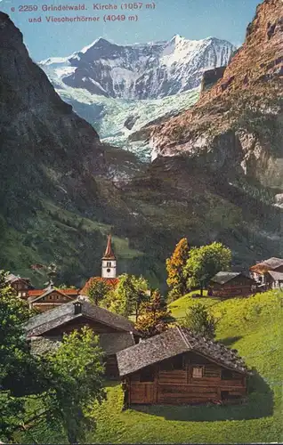 Grindelwald Kirche und Viescherhörner, ungelaufen