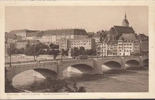 Basel Mittlere Rheinbrücke, gelaufen 1916