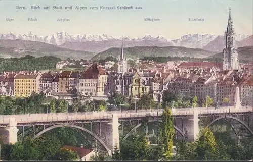 Bern Blick auf Stadt und Alpen vom Kursaal Schänzli aus, ungelaufen