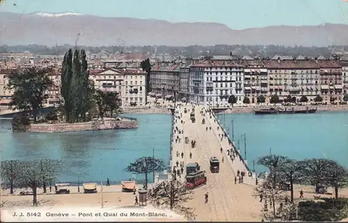 Genève Pont et Quai du Mont Blanc, gelaufen 1907