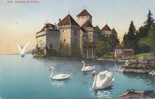 Château de Chillon Swans Sailboat, incurvé