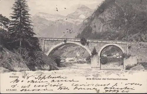 Tessin Amsteg Vieux pont de la route du Gothard, couru en 1906