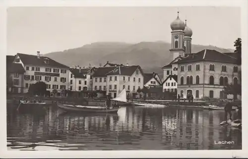 Lachen SZ Obersee und Kirche Stadtansicht, ungelaufen- datiert 1932