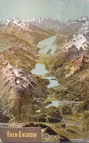 Carte géographique supérieure Engadin, courue 1908