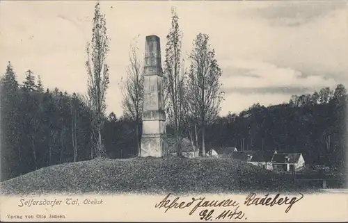 Seifersdorfer Tal Obelisk, vue sur le quartier, couru en 1910