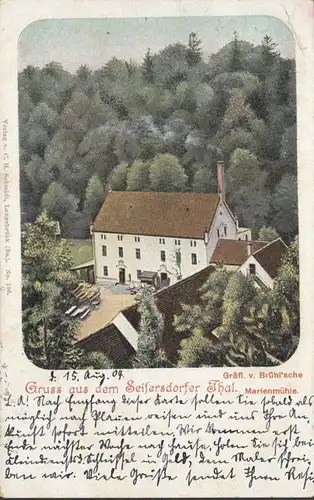 Gruss aus dem Seifersdorfer Tal bei Langenbrück Marienmühle, gel. 1904