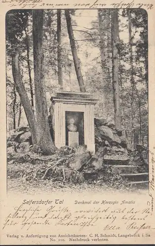 Seifersdorfer Tal Denkmal der Herzogin Amalia, gelaufen 1906