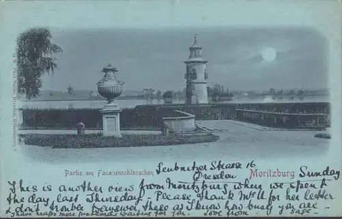 Moritzburg Partie am Fasanenschlösschen, clair de lune, phare, couru 1900