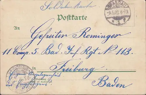 Soldatenkarte, Gruss aus fernem Land, Passepartout, 11. Comp 5. Bat. Inf. Rgt. No. 113, gelaufen 1902