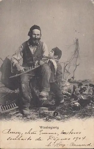 AK Wissbegierig, Vater und Sohn, gelaufen 1904