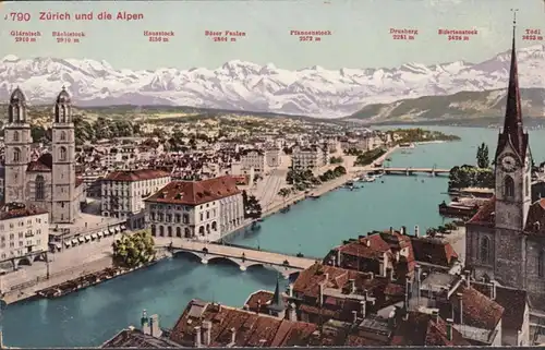 AK Zürich und die Alpen, Quaibrücke, Stadtansicht, ungelaufen