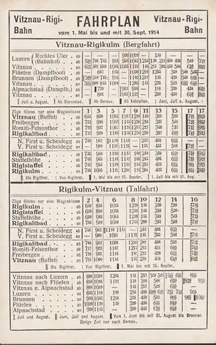 AK Vitznau Rigi Bahn, Kur- und Ausflugsziele, Fahrplan, ungelaufen