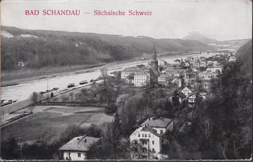AK Bad Schandau, carte double pliante, géo, visites quotidiennes, auberge de la brasserie Gambrinus, incurvée