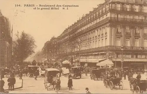Paris Boulevard Capucines et le grand Hôtel, circulé 1914