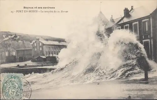 Port-en-Bessin La tempete du 21 fevrier, gelaufen 1906